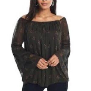 White House Black Market Peasant Style Blouse in Olive, Size Medium, EUC